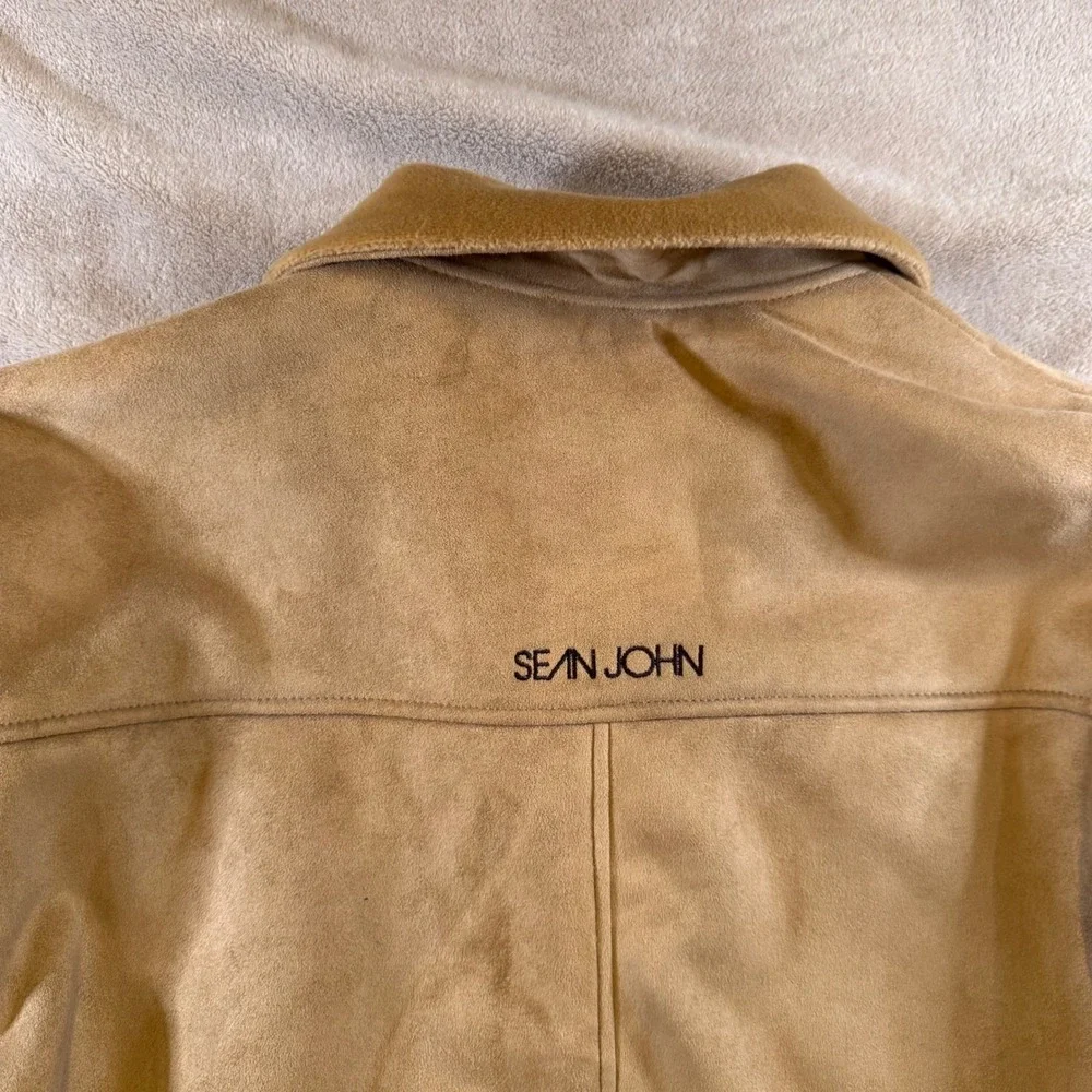 Sean John Tan Faux Suede Utility Bomber Jacket Streetwear Hip Hop Y2K Sz XXL